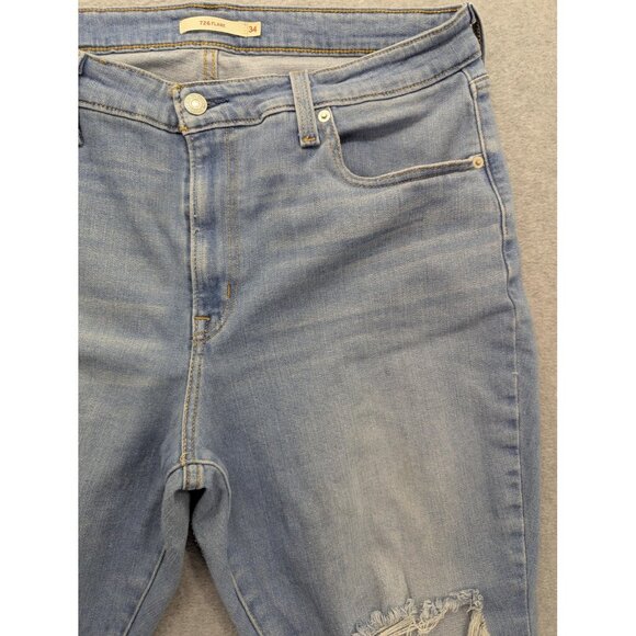 Levis 726 Flare Jeans Womens 34 34x32 Light Wash Distressed High Rise Stretch - Picture 3 of 16